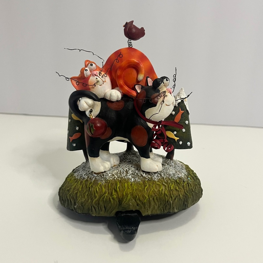 Whimsical Christmas Cat Stocking Holder Resin Calico Orange Tabby Mantle Hanger